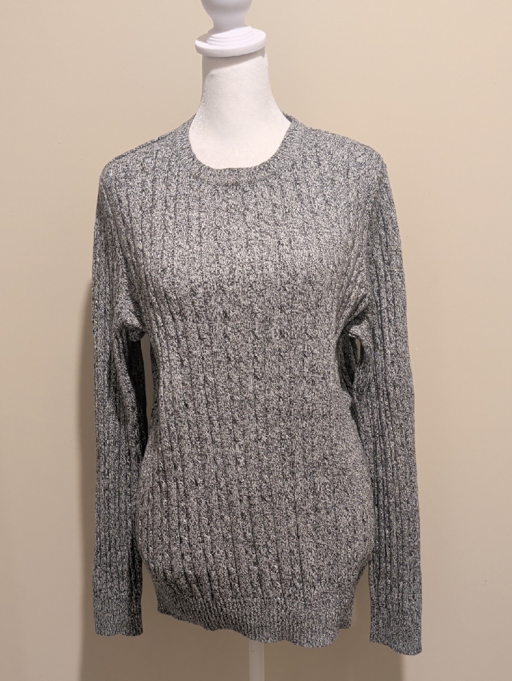 Kim Rogers Heather Gray Cable Crewneck Sweater
